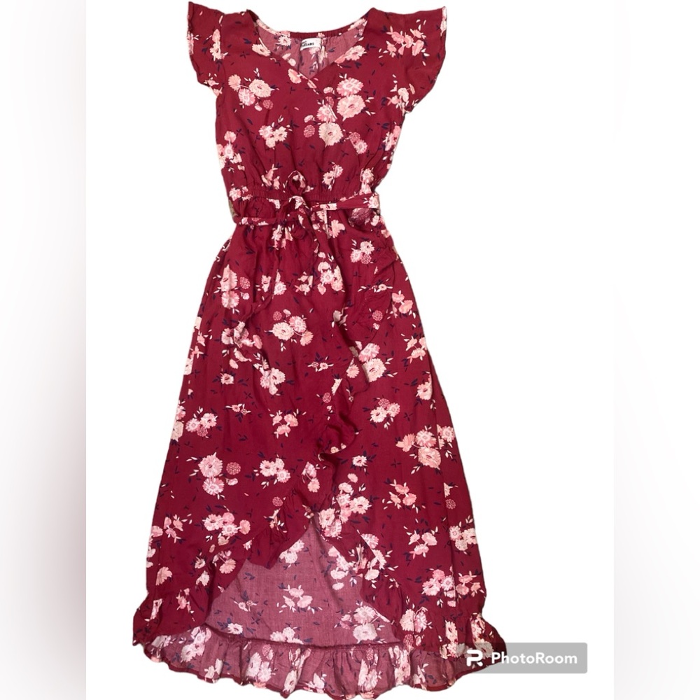 Girls maxi burgundy floral dress